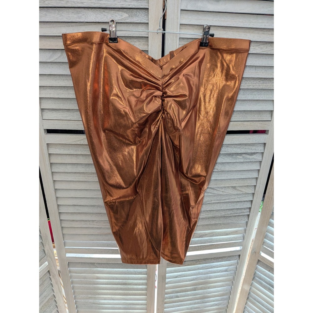 SKIMS Metallic Swim V Waist Pant Penny Bronze Ruched Cropped Leggings 4X NEW - Picture 2 of 5